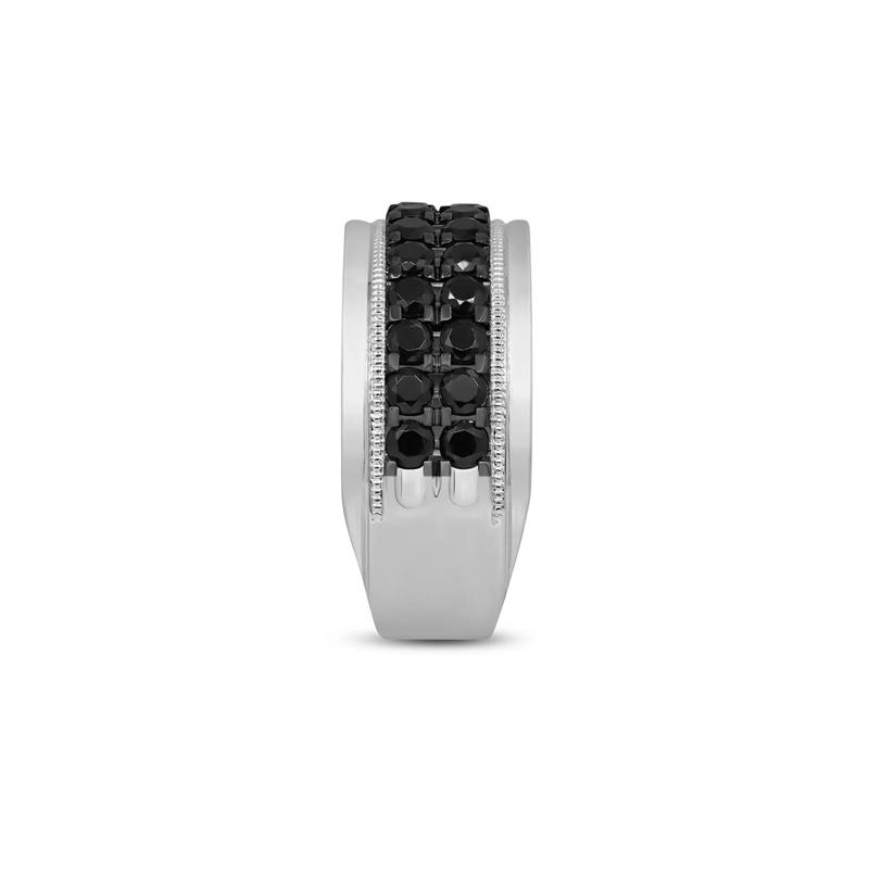 Men&#39;s Black Diamond Two-Row Ring in Sterling Silver – Image 3 of 3