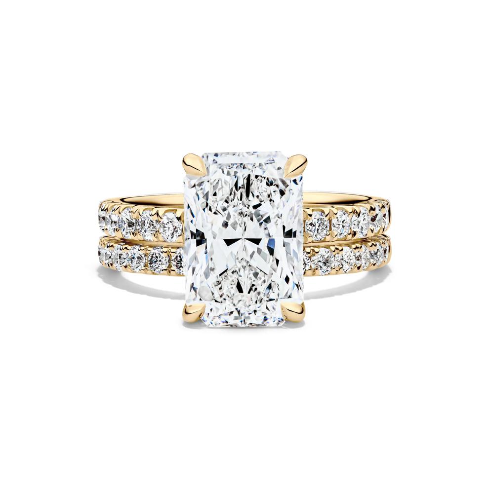 Lab Grown Diamond Radiant-Cut Bridal Set in 14K Yellow Gold (5 ct. tw.) – Image 1 of 6