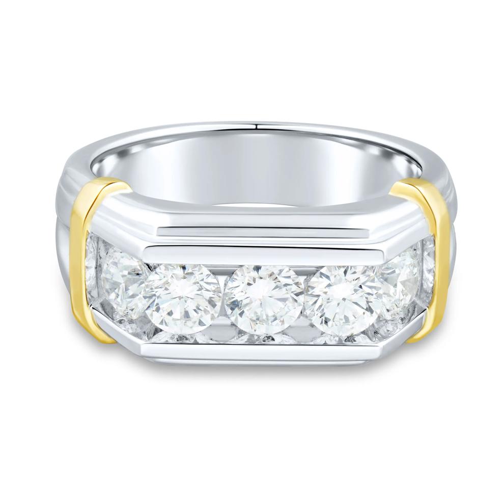 Lab Grown Diamond Men's Five-Stone Ring in 10K White &amp; Yellow Gold (2 ct. tw.) – Image 1 of 3