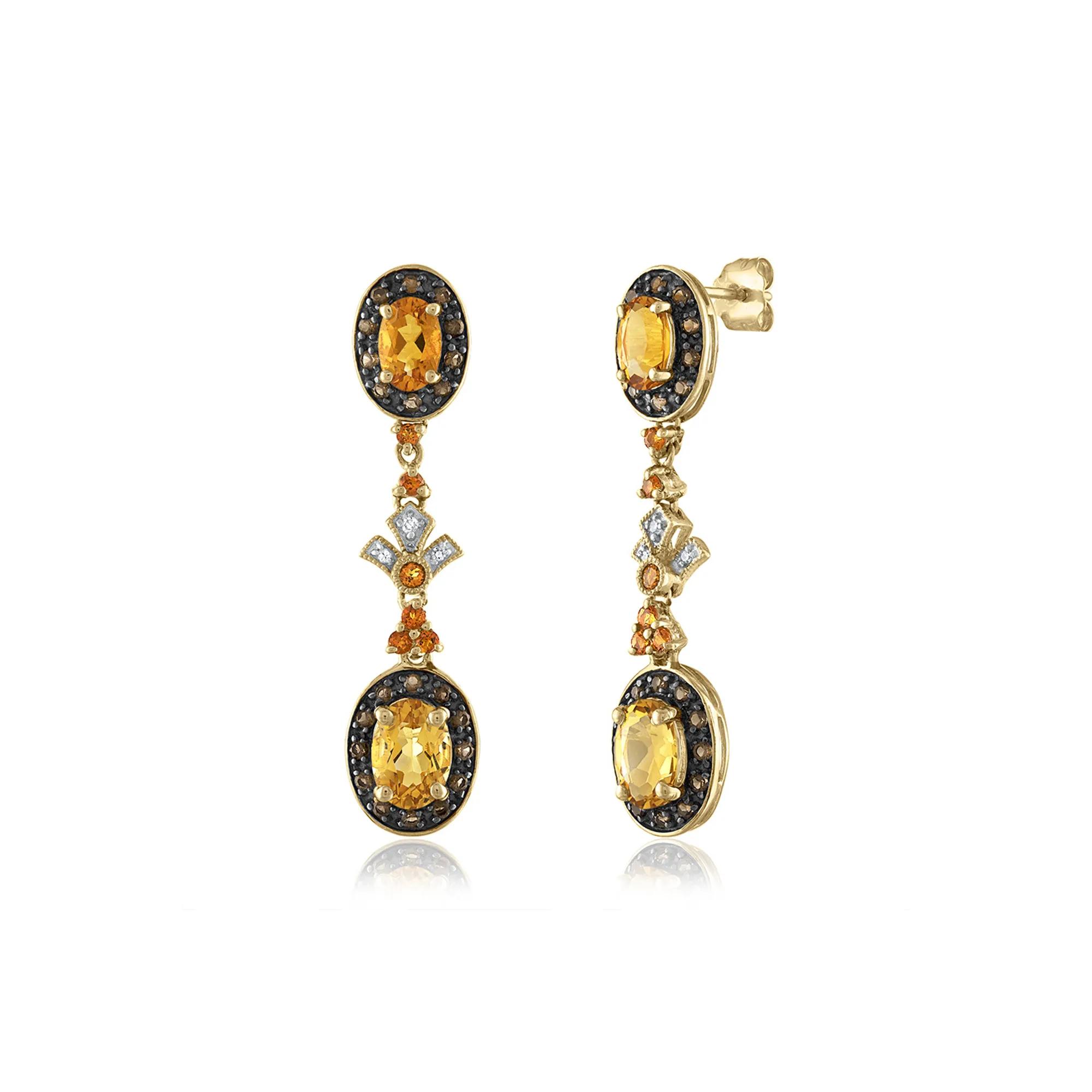 Citrine, Smoky Quartz and Diamond Accent Drop Earrings in 10K 