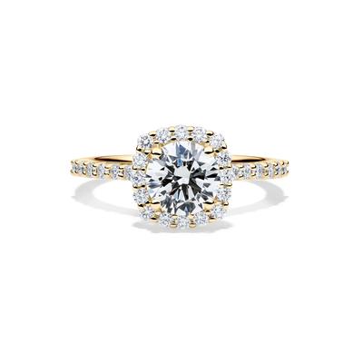 Lab Grown Diamond Cushion Halo Engagement Ring in 14K Yellow Gold (1 3/4 ct. tw.)