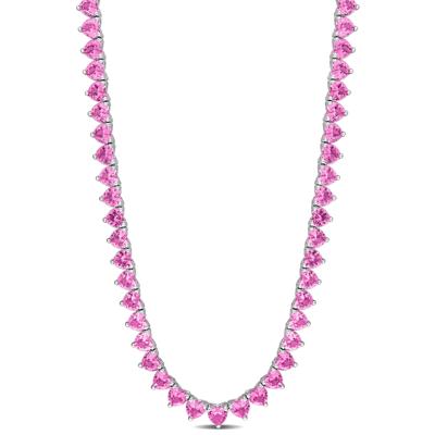 Lab Created Pink Sapphire Heart-Shaped Tennis Necklace