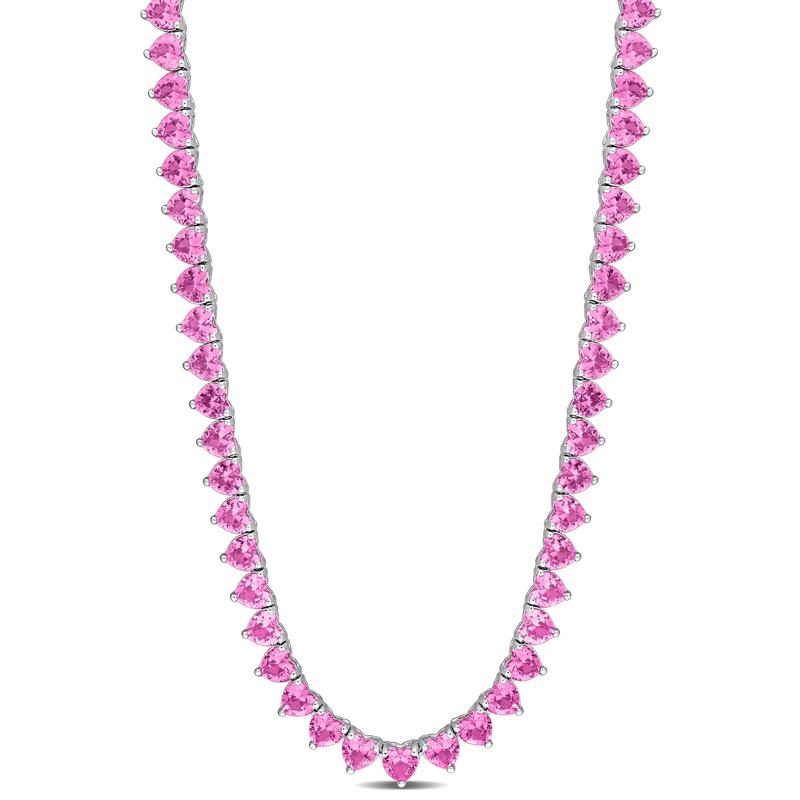 Lab Created Pink Sapphire Heart-Shaped Tennis Necklace – Image 1 of 6