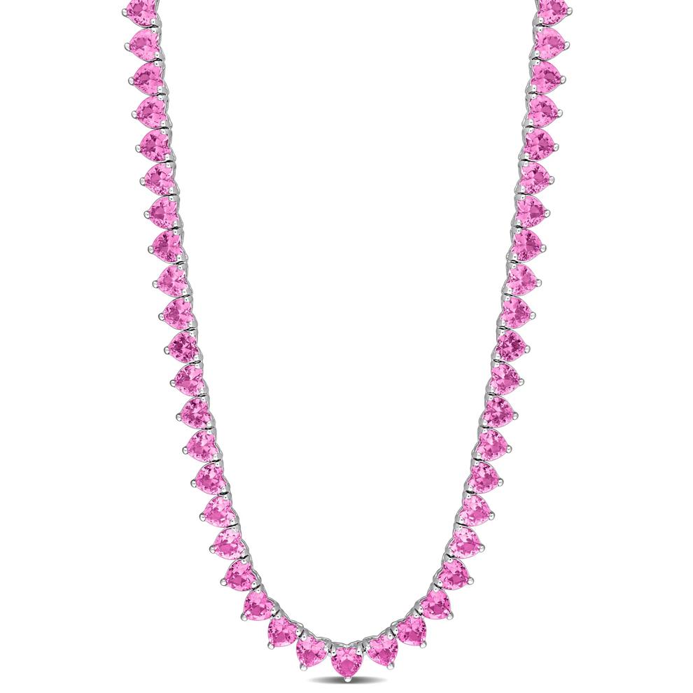 Lab Created Pink Sapphire Heart-Shaped Tennis Necklace – Image 1 of 6