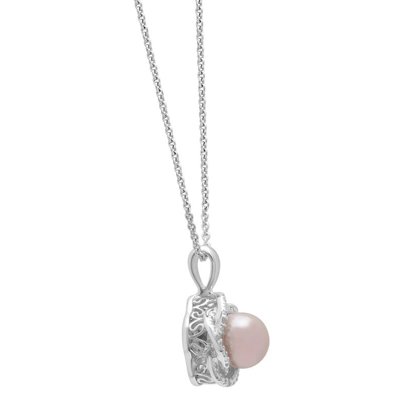 Pink Freshwater Cultured Pearl &amp; Diamond Accent Pendant in Sterling Silver – Image 3 of 4