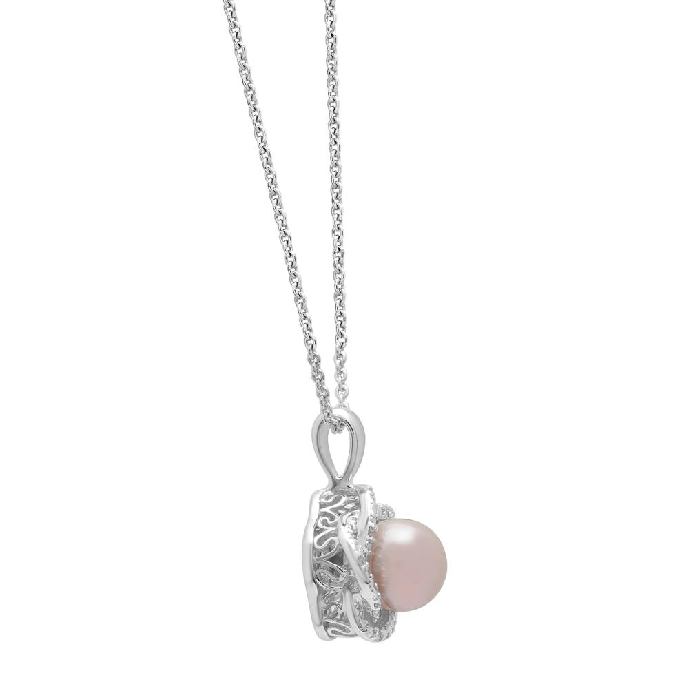 Pink Freshwater Cultured Pearl &amp; Diamond Accent Pendant in Sterling Silver – Image 3 of 4