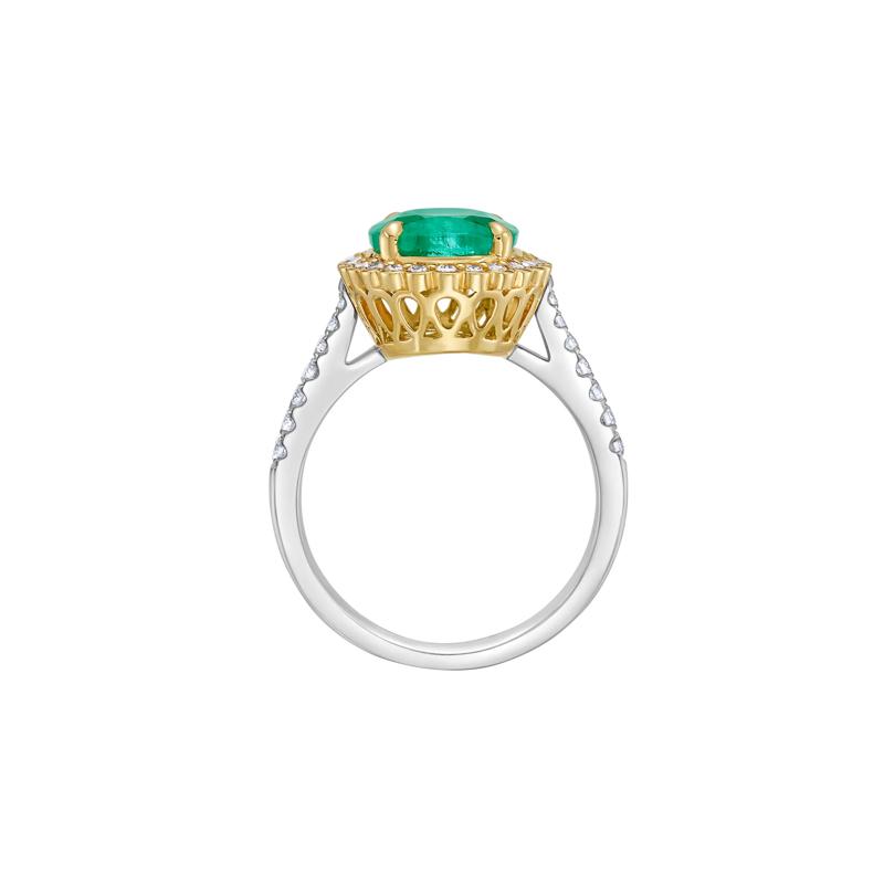 Emerald and Diamond Halo Ring in 14K White and Yellow Gold &#40;3/8 ct. tw.&#41; – Image 3 of 4