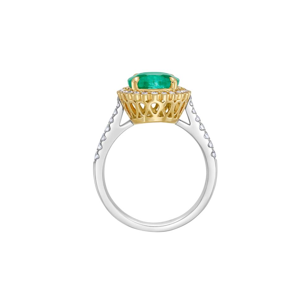 Emerald and Diamond Halo Ring in 14K White and Yellow Gold (3/8 ct. tw.) – Image 3 of 4