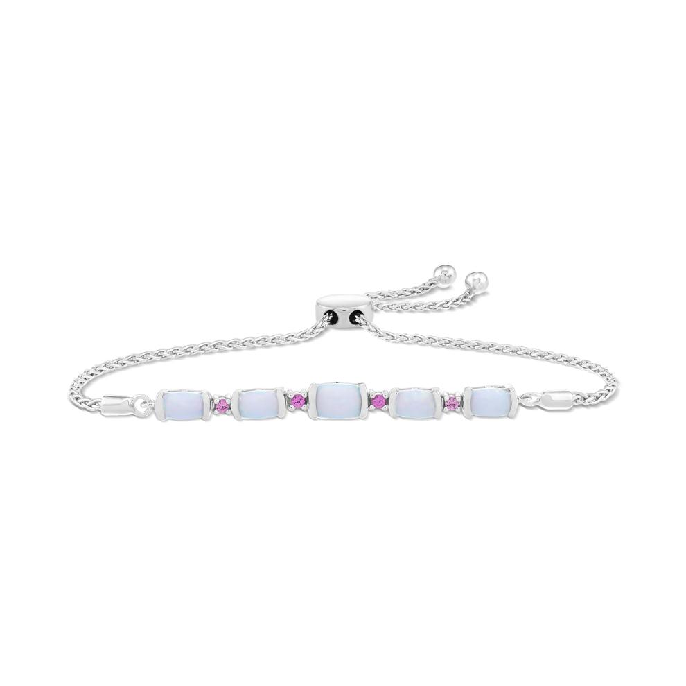 Lab-Created Opal &amp; Lab-Created Pink Sapphire Bolo Bracelet in Sterling Silver – Image 1 of 2