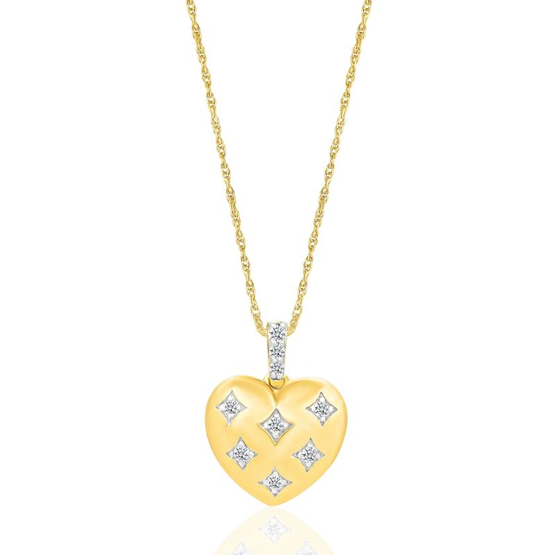 Diamond Puffy Heart Pendant in 10K Yellow Gold &#40;1/7 ct. tw.&#41; – Image 1 of 3