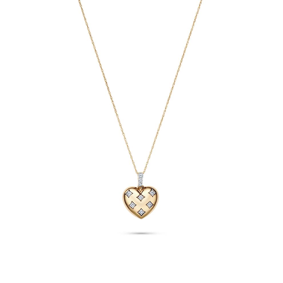 Diamond Puffy Heart Pendant in 10K Yellow Gold (1/7 ct. tw.) – Image 1 of 4