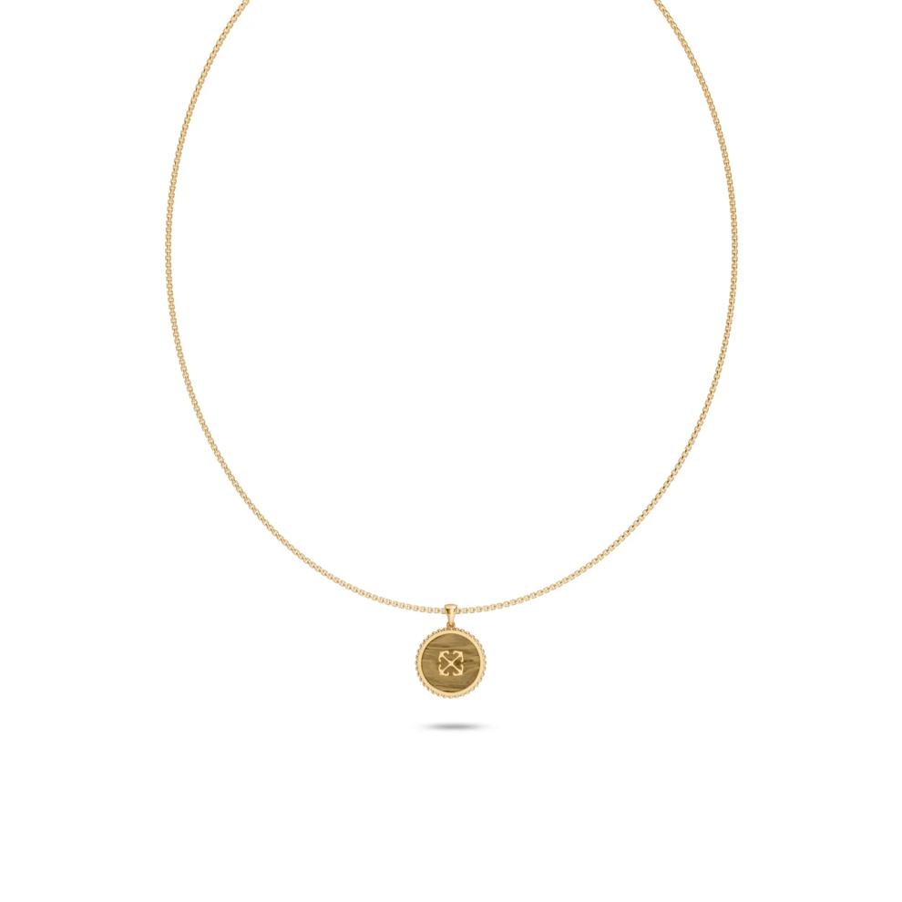 Men's Tiger's Eye Arrow Design Disc Pendant Necklace in 18K Gold Vermeil – Image 1 of 4