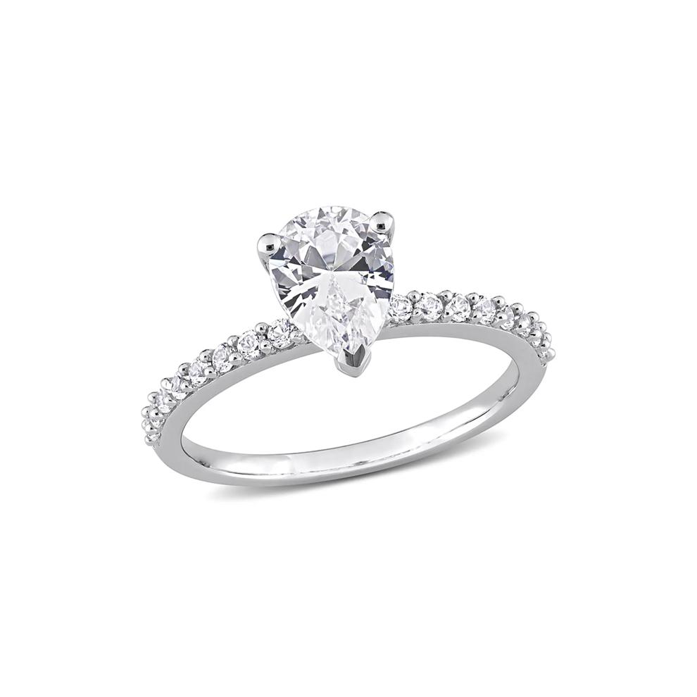 Pear-Shaped Lab Created White Sapphire Ring in 10K White Gold – Image 1 of 6