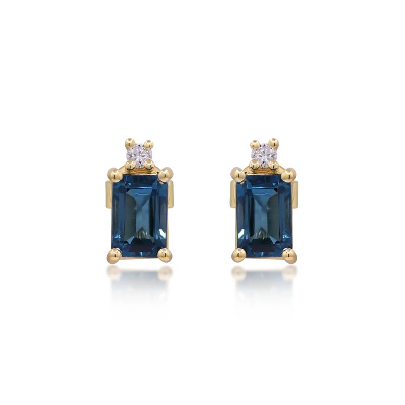 London Blue Topaz and Diamond Accent Earrings in 10K Yellow Gold – Image 2 of 3