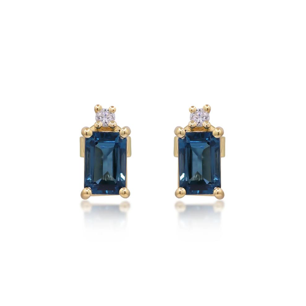 London Blue Topaz and Diamond Accent Earrings in 10K Yellow Gold – Image 2 of 3