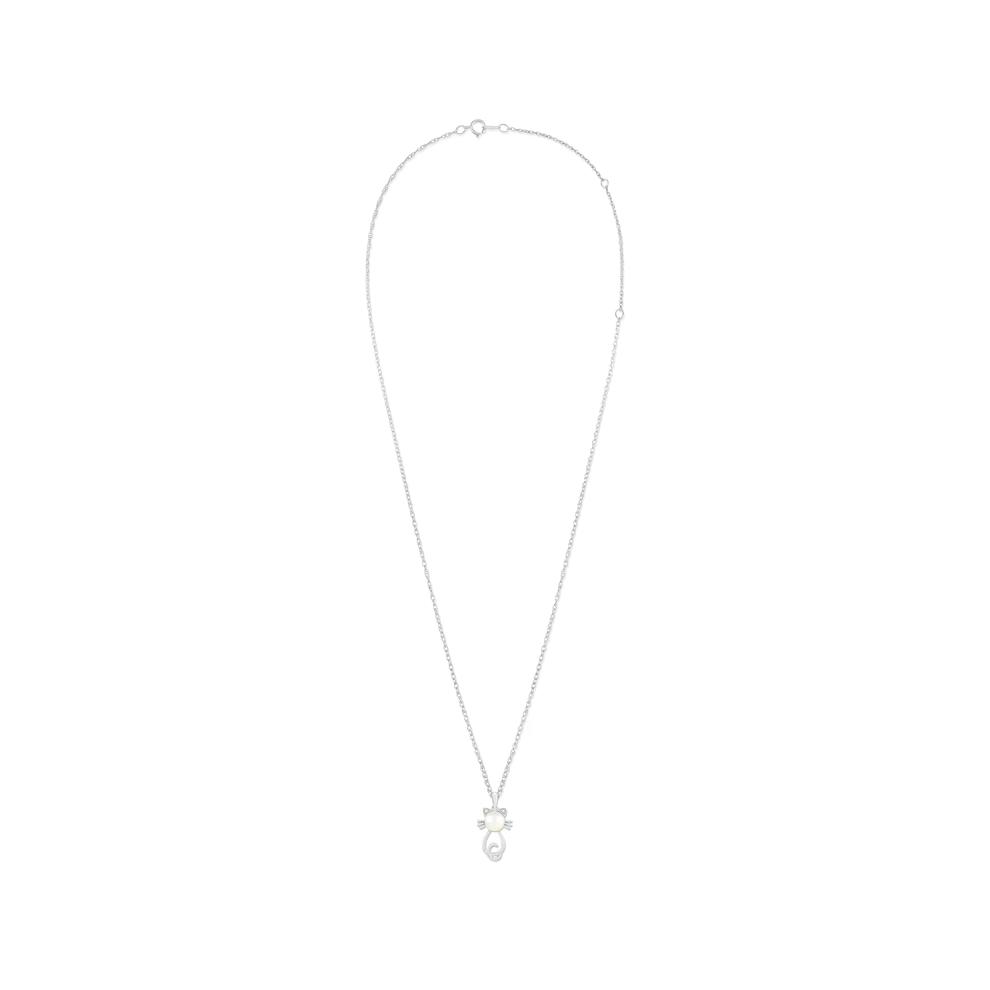 Freshwater Cultured Pearl &amp; Lab-Created White Sapphire Cat Pendant Necklace in Sterling Silver – Image 3 of 4
