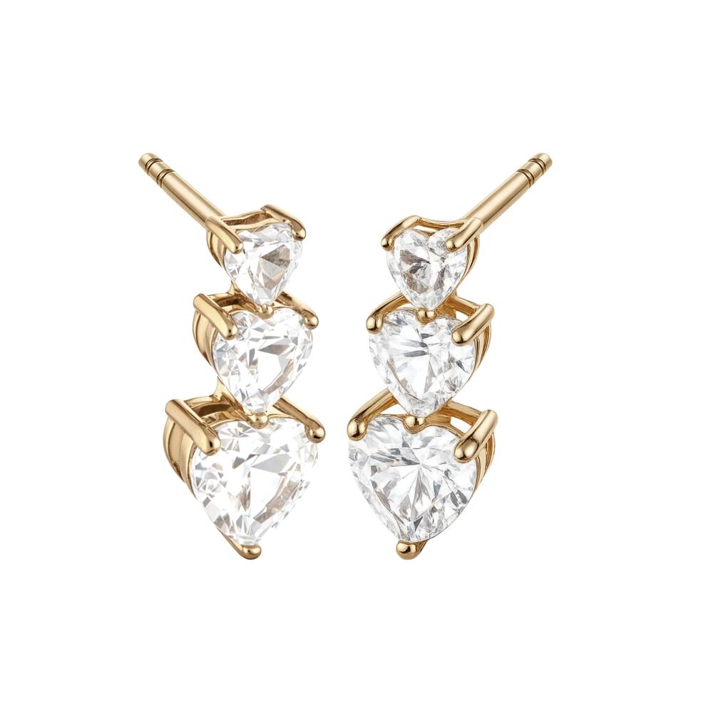 Lab-Created White Sapphire Graduated Linear Heart Stud Earrings in Vermeil – Image 1 of 2