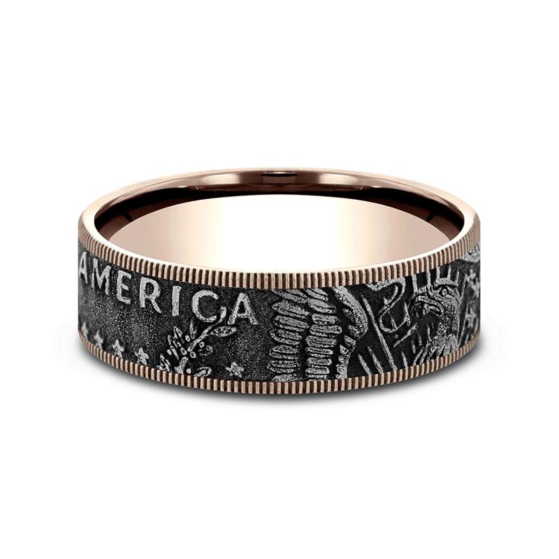 Men&rsquo;s Tantalum Coin Wedding Band in 14K Rose Gold  – Image 1 of 3