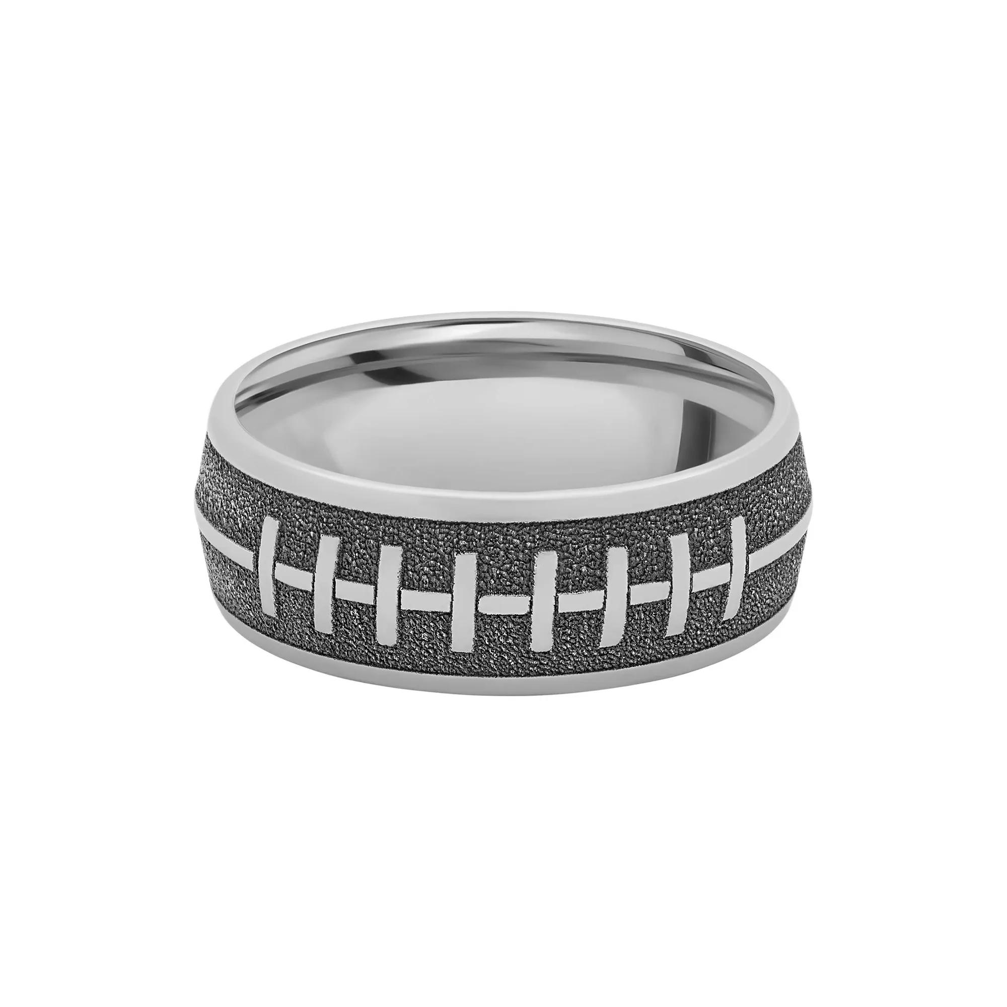 Men's Domed Football Laces Band Ring | Titanium | White | Size 8 | Lashbrook