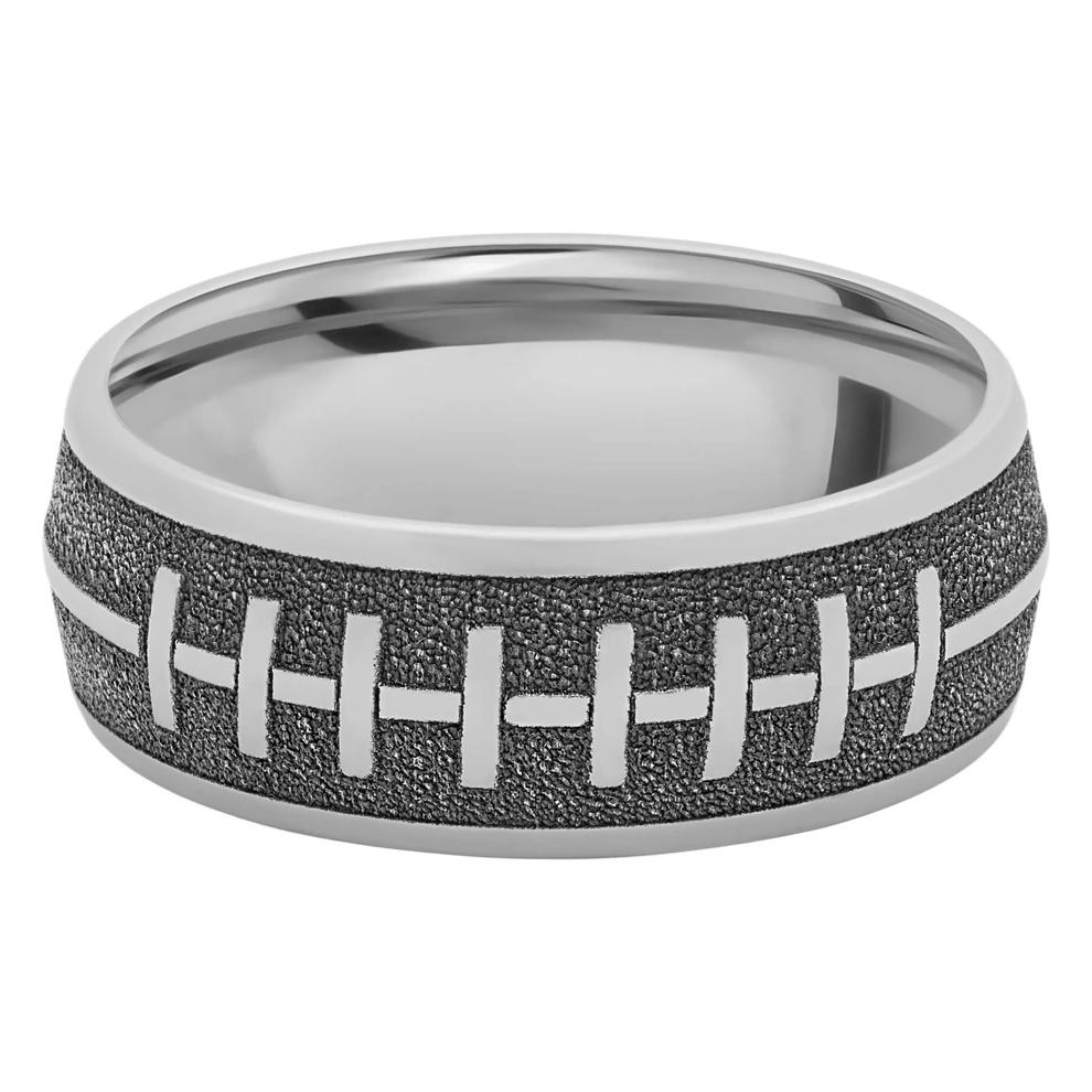 Men's Domed Football Laces Band in Titanium, 8MM – Image 1 of 3