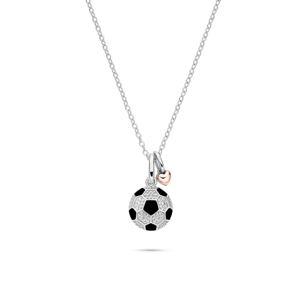 Lab Grown Diamond Accent Soccer Ball Pendant in Sterling Silver &amp; 10K Rose Gold – Image 1 of 5