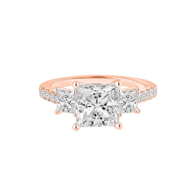 Lab Grown Diamond Princess-Cut Three-Stone Engagement Ring in 14K Rose Gold (3 ct. tw.) – Image 1 of 4