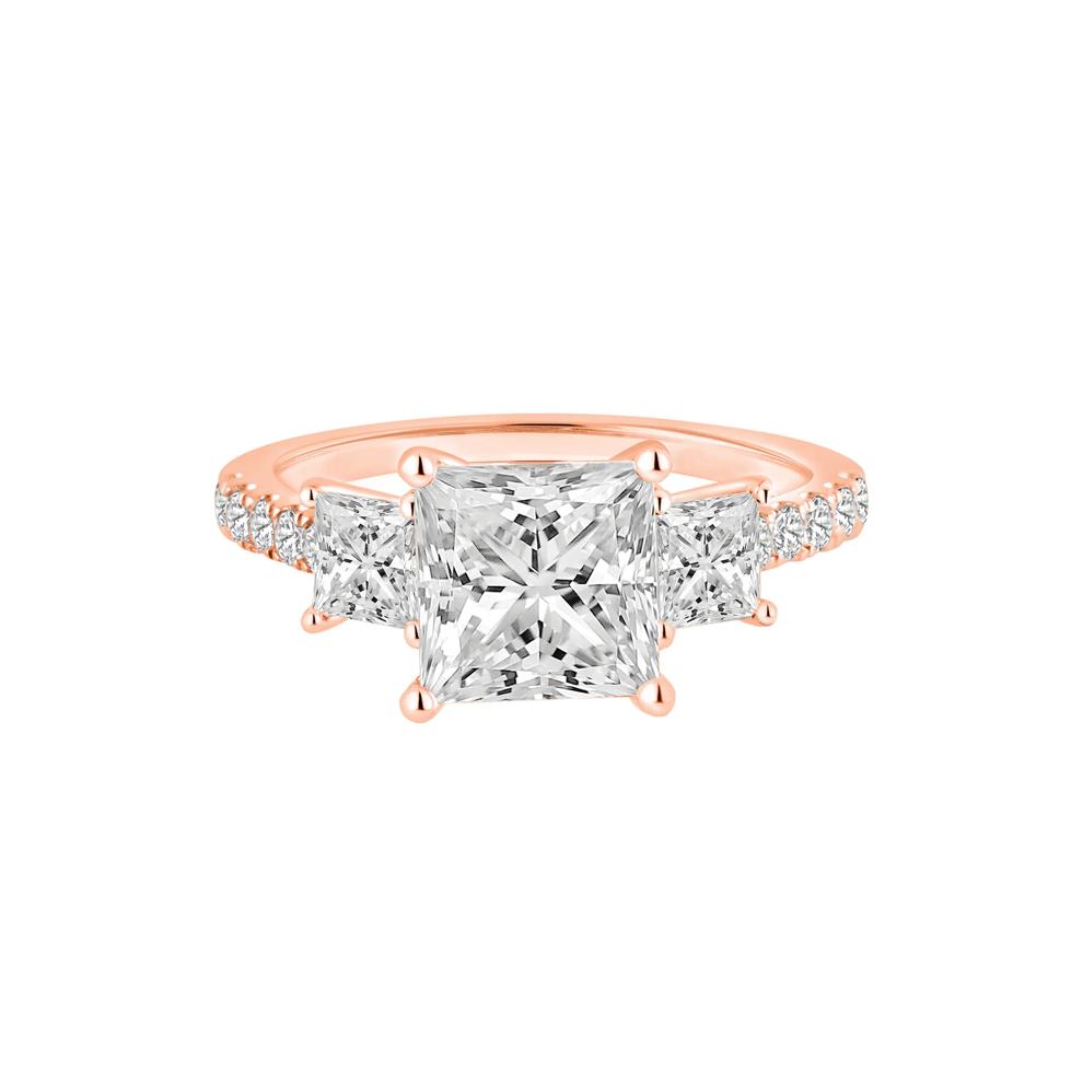 Lab Grown Diamond Princess-Cut Three-Stone Engagement Ring in 14K Rose Gold (3 ct. tw.) – Image 1 of 4