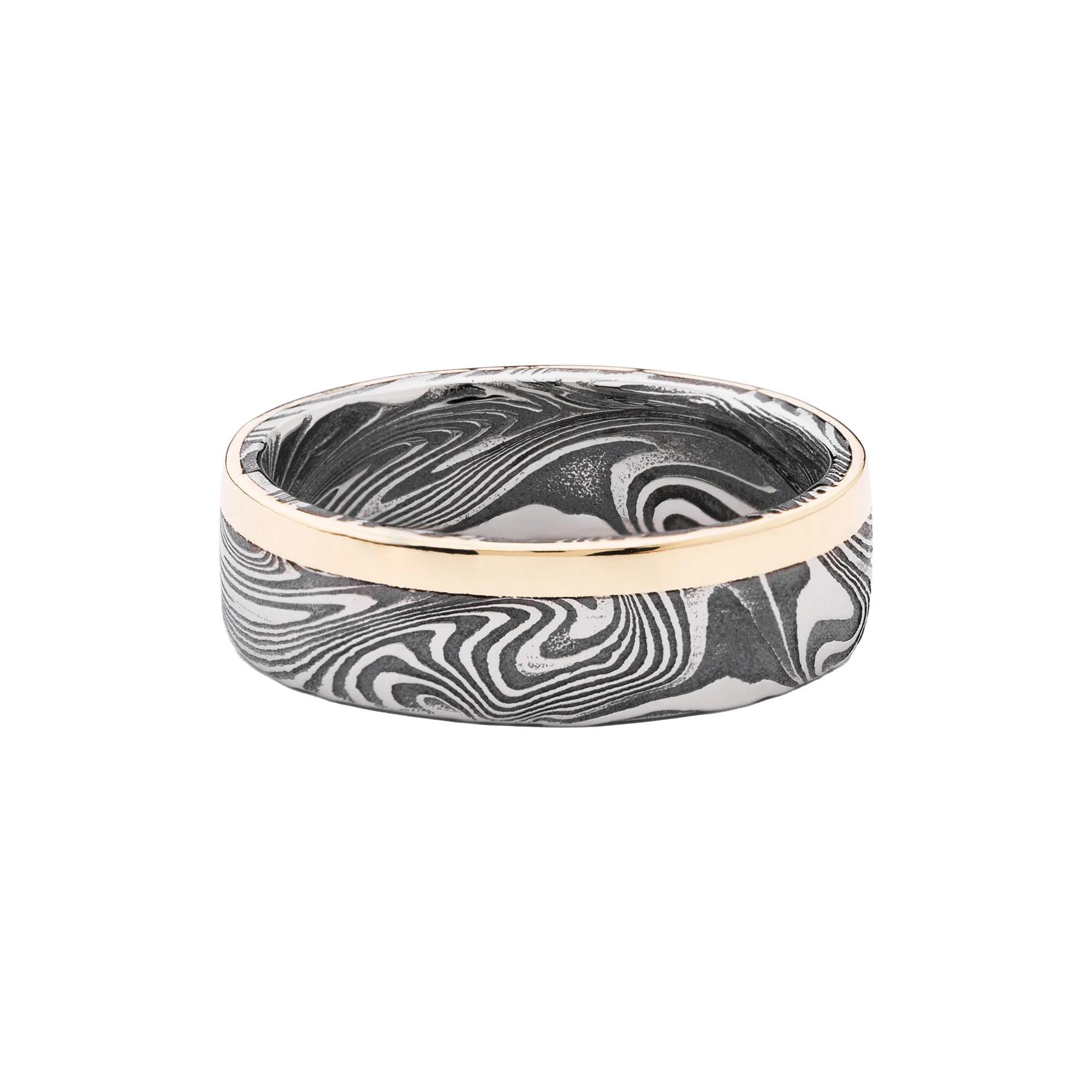 Lashbrook® Men’s 14K Yellow Gold and Damascus Steel Wedding Band