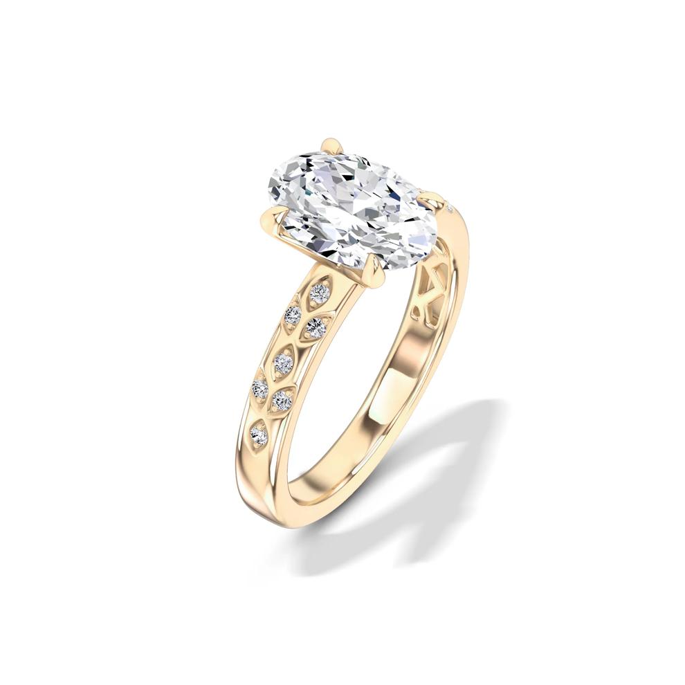 Lab Grown Diamond Oval Center Burnished Shank Engagement Ring in 14K Yellow Gold (2 ct. tw.) – Image 4 of 4