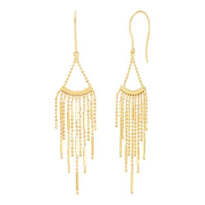 Beaded Chandelier Fringe Dangle Earrings in 10K Yellow Gold