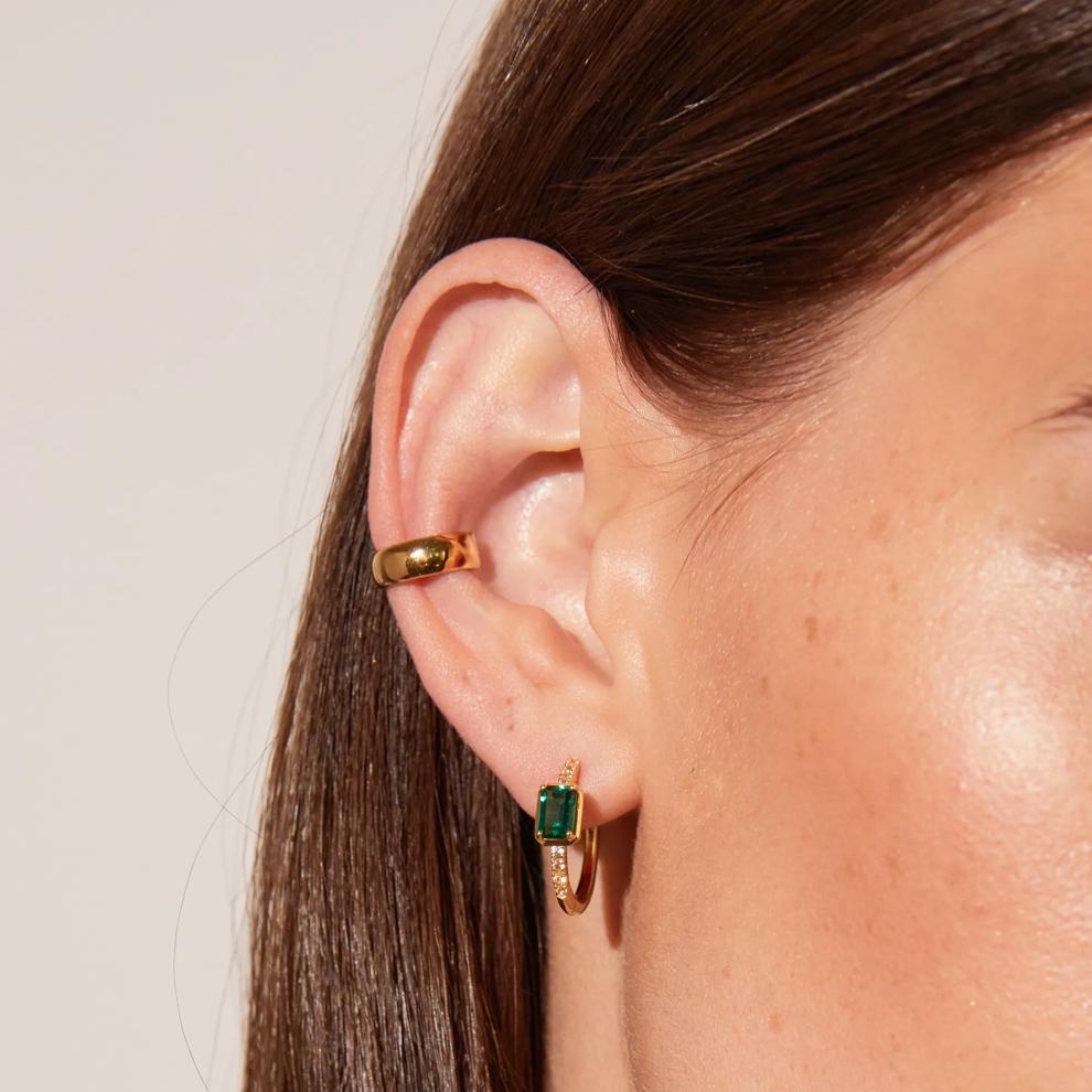 Lab-Created Emerald and White Sapphire Prong Hoops in Vermeil – Image 2 of 5