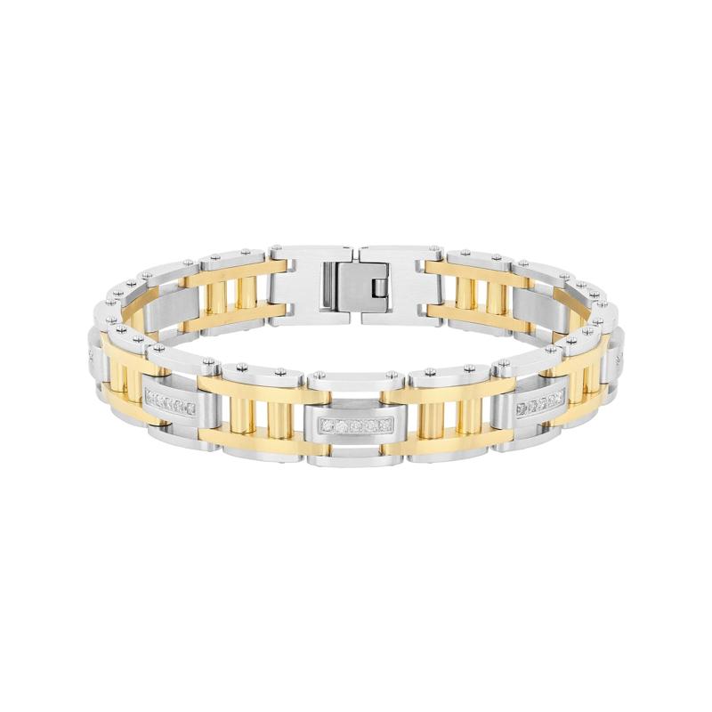 Men&rsquo;s Diamond Bracelet in Stainless Steel and Yellow Ion-Plated Stainless Steel, 8.5&rdquo; &#40;1/2 ct. tw.&#41; – Image 1 of 3