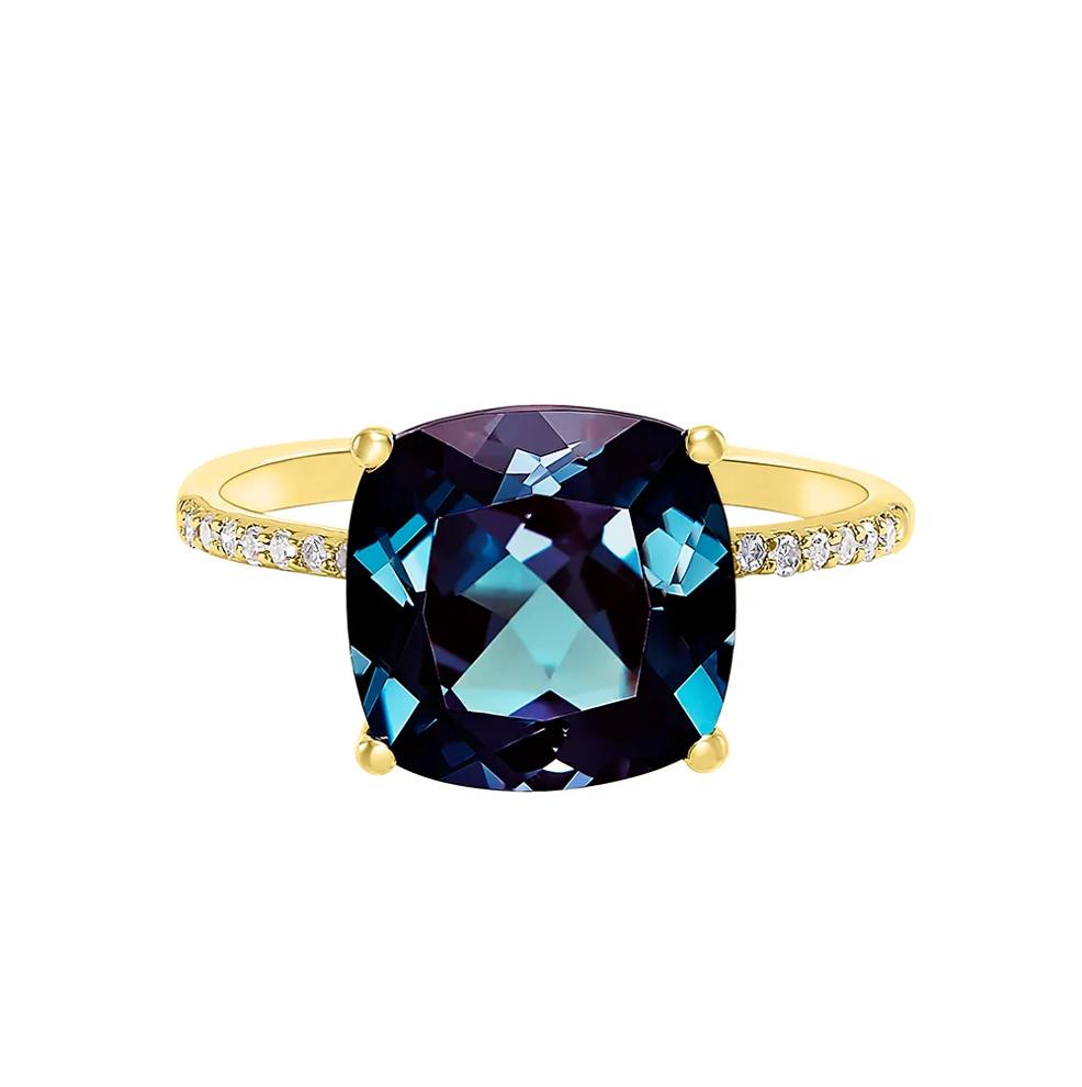 Cushion-Cut Lab Created Alexandrite Ring in 10K Yellow Gold – Image 1 of 3