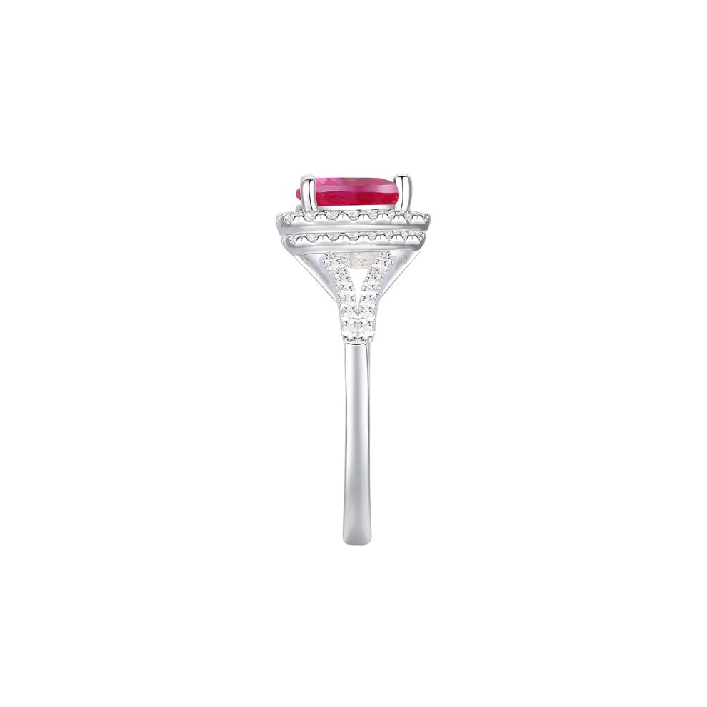 Lab-Created Ruby and Lab-Created White Sapphire Halo Ring in Sterling Silver – Image 3 of 3