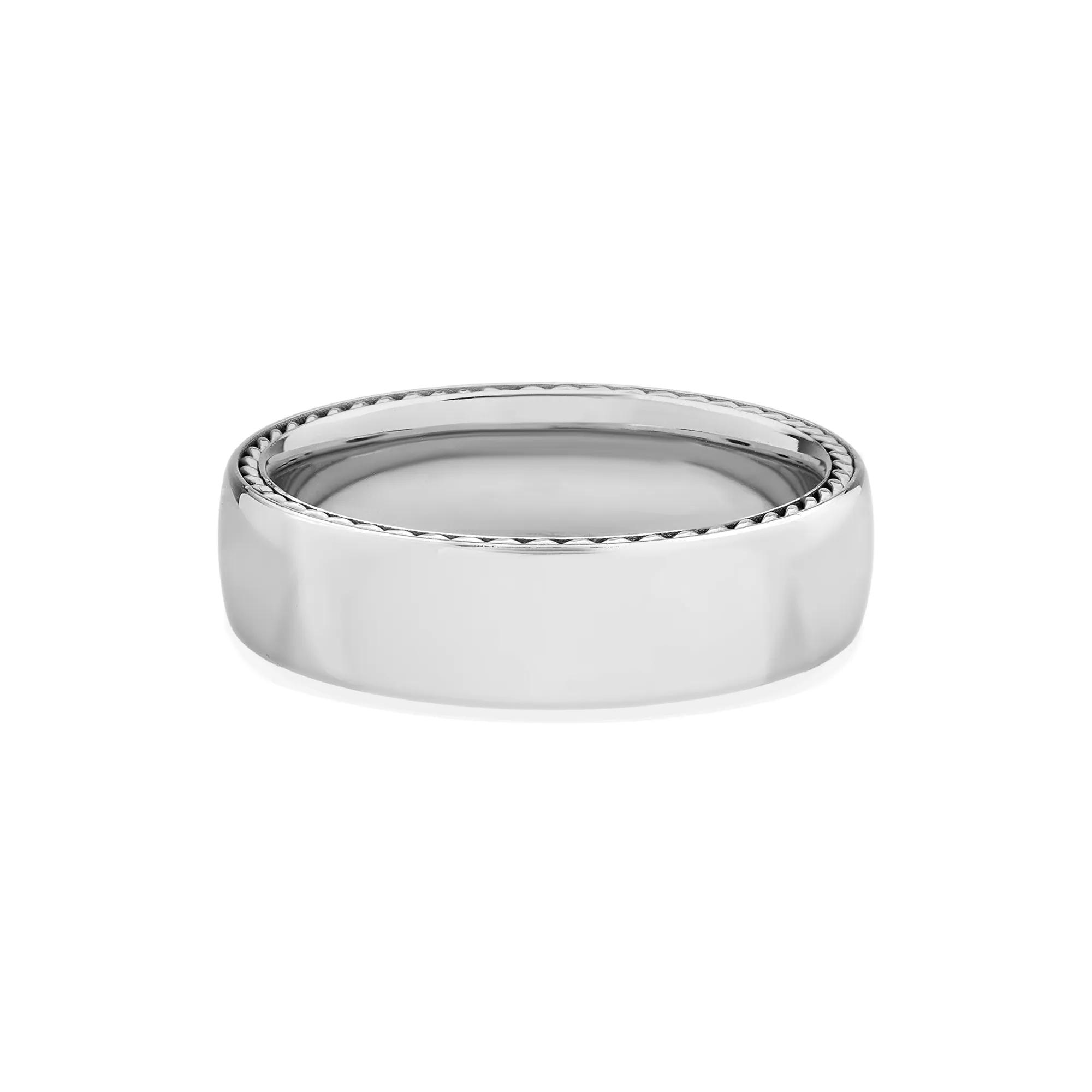 Men's Domed Wedding Band with Braided Inlays in 14K White Gold