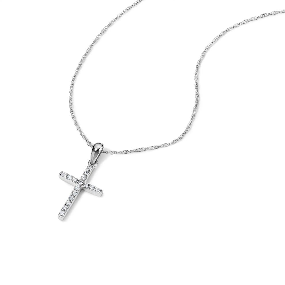Diamond Cross Pendant Necklace in 14K White Gold (1/8 ct. tw.) – Image 4 of 4