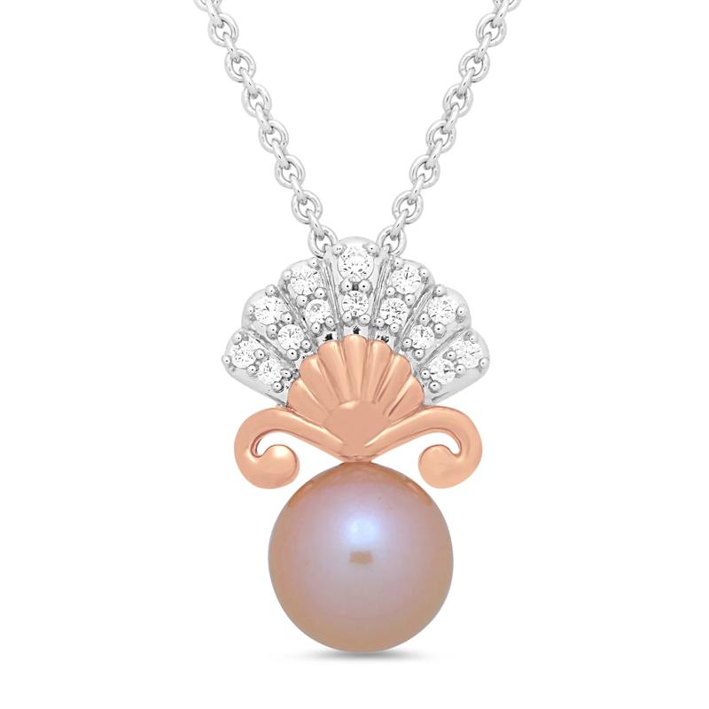 Ariel Pink Pearl and Diamond Pendant in Sterling Silver and 10K Rose Gold &#40;1/8 ct. tw.&#41; – Image 1 of 3