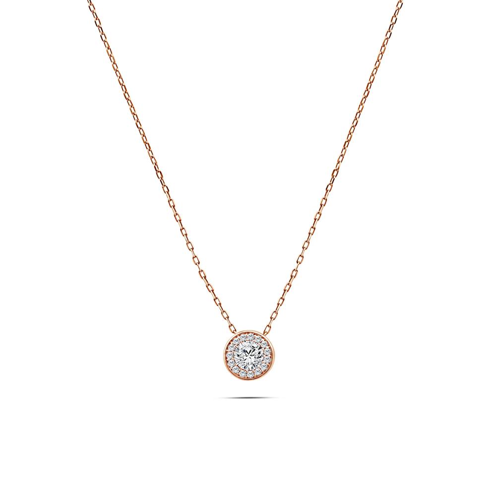 Lab Grown Diamond Round Halo Pendant Necklace in 10K Rose Gold (1/2 ct. tw.) – Image 1 of 4