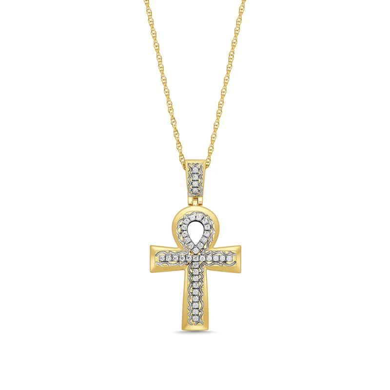 Diamond Ankh Pendant in 10K Yellow Gold (7/8