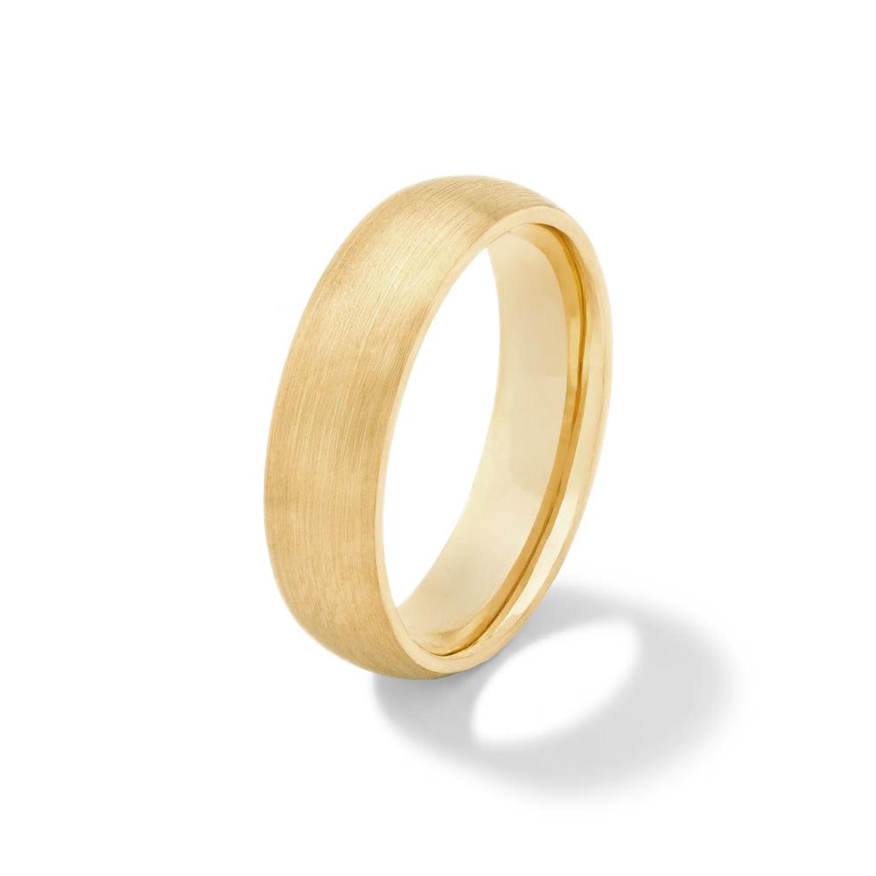 Men's Domed Wedding Band with Satin Finish in 10K Yellow Gold, 6mm – Image 4 of 4