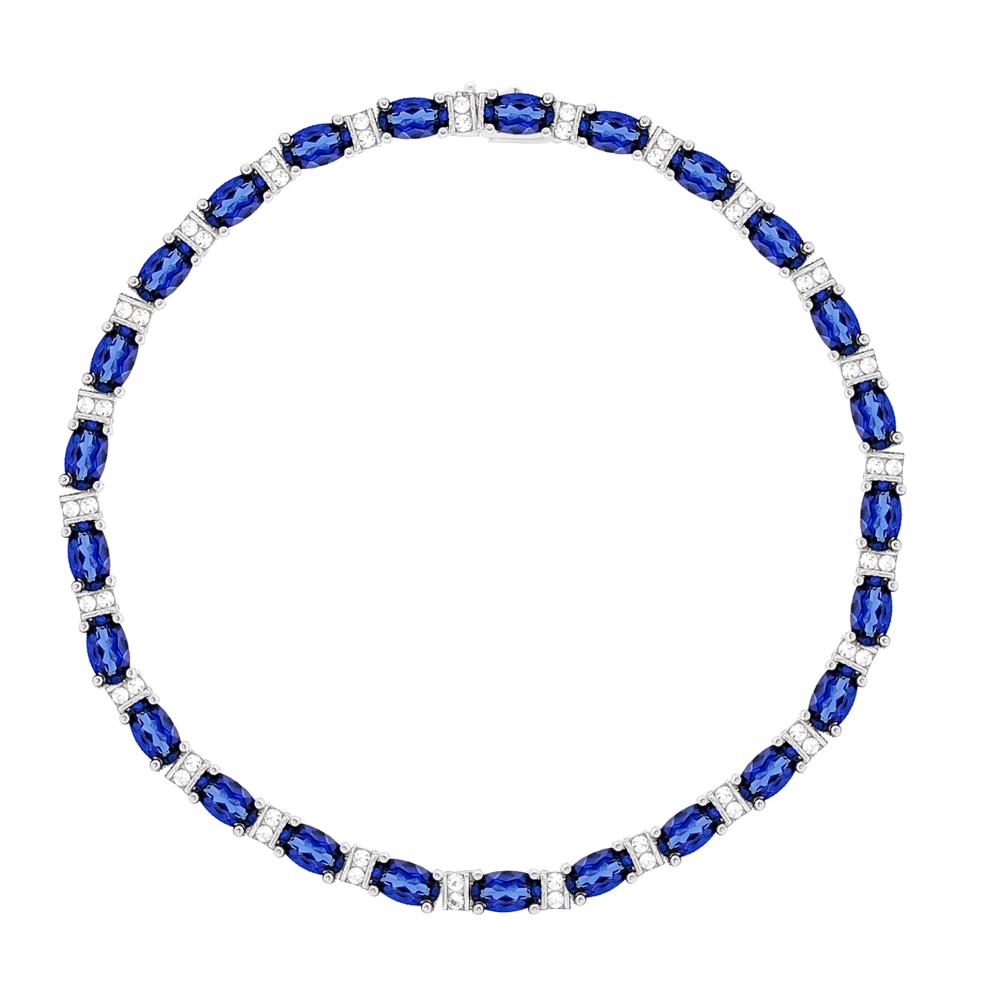 Blue Sapphire &amp; Diamond Alternating Tennis Bracelet in 10K White Gold, 7" (1/3 ct. tw.) – Image 2 of 2