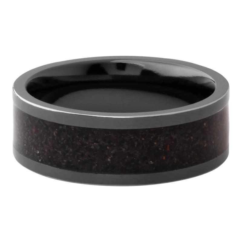 Men&rsquo;s Black Dinosaur Bone Mosaic Inlay Wedding Band in Black Zirconium, 8MM  – Image 1 of 3