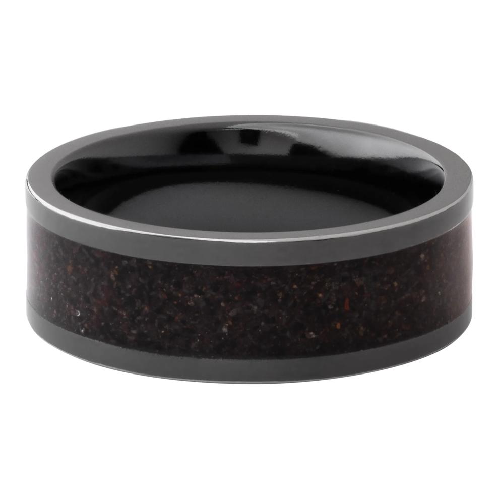 Men&rsquo;s Black Dinosaur Bone Mosaic Inlay Wedding Band in Black Zirconium, 8MM  – Image 1 of 3
