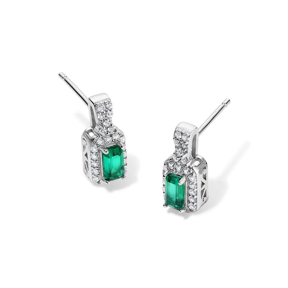 Lab-Created Emerald &amp; Lab-Created White Sapphire Halo Ring, Earrings, &amp; Pendant Boxed Set in Sterling Silver – Image 4 of 4