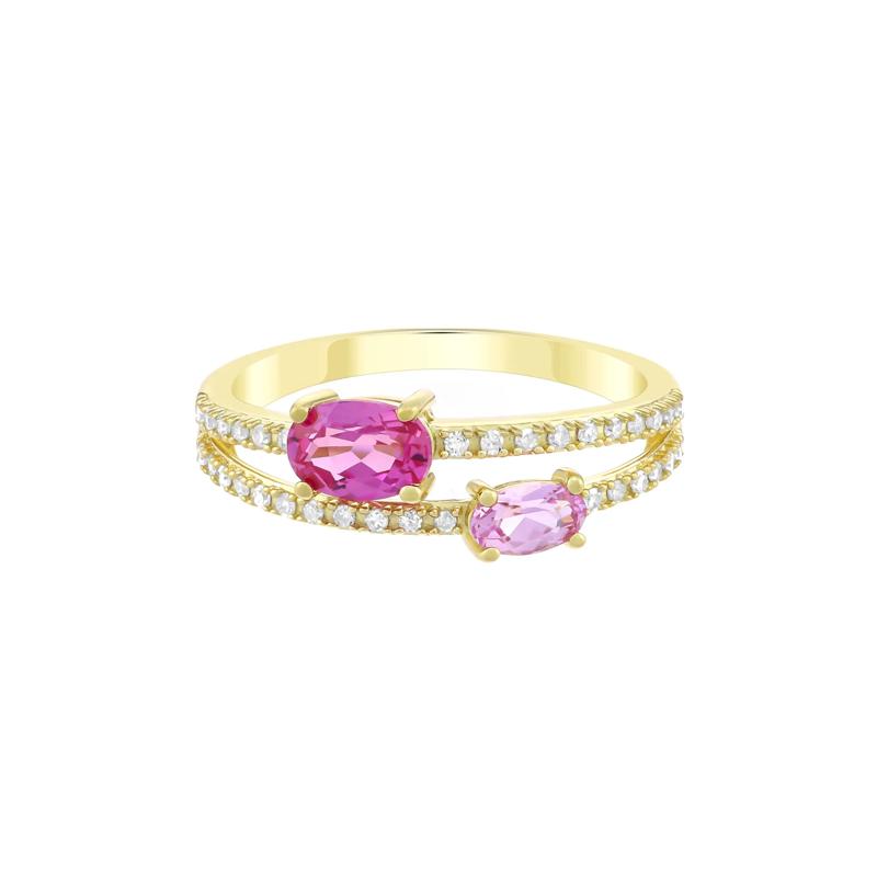Pink Sapphire and Diamond Ring in 10K Yellow Gold &#40;1/6 ct. tw.&#41; – Image 1 of 3