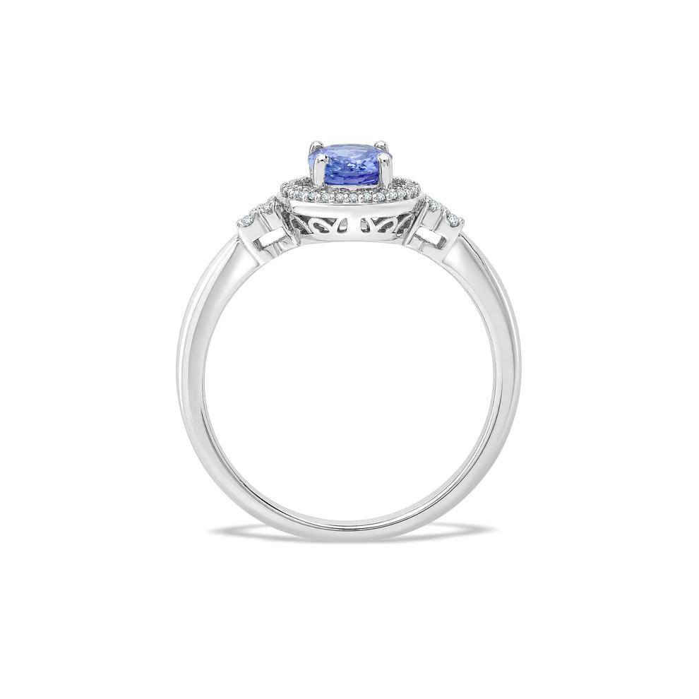 Tanzanite &amp; Diamond Halo Ring in 10K White Gold (1/10 ct. tw.) – Image 2 of 4