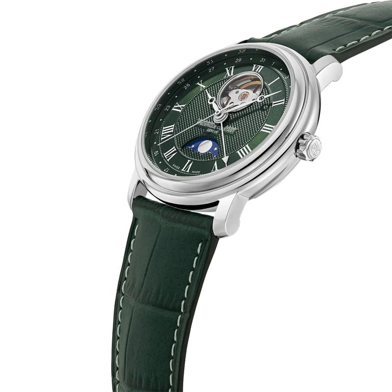 Men's Classic Heart Beat Moonphase Date Watch With a Green Dial and Green Leather Strap – Image 3 of 3
