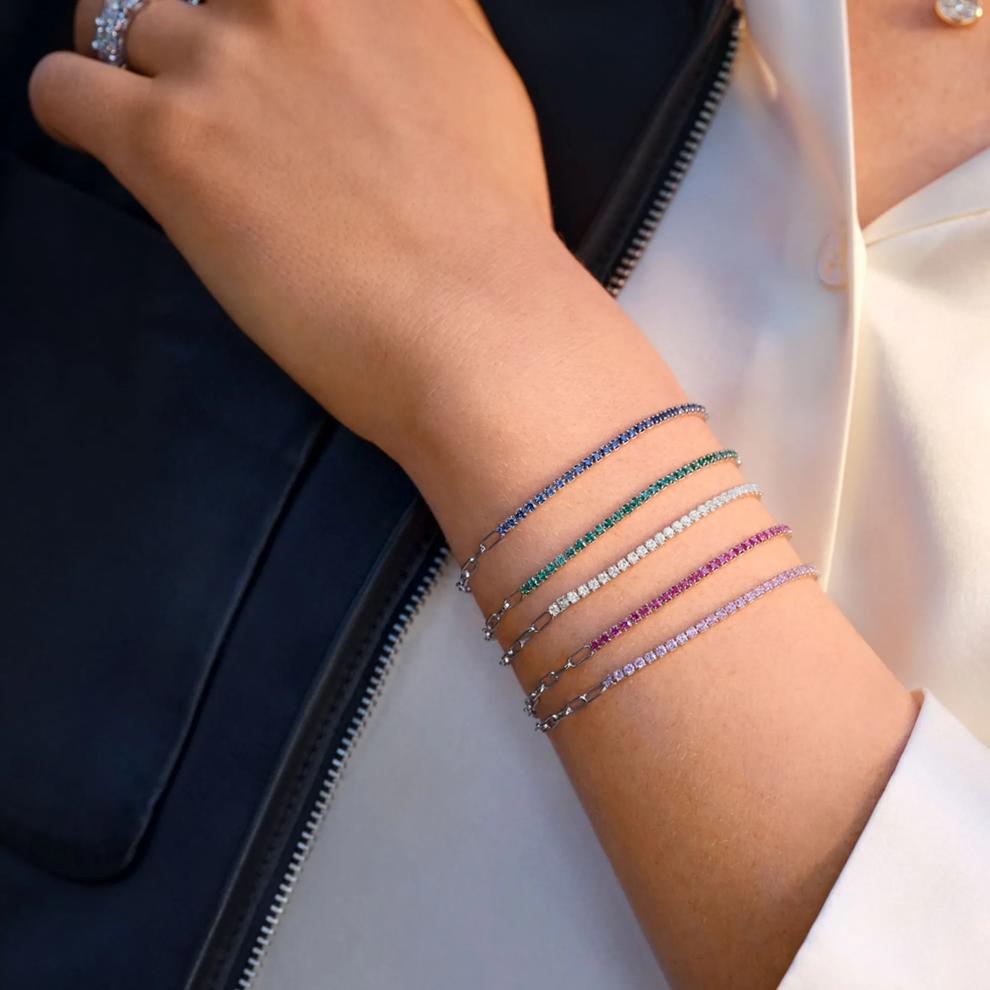 Lab-Created Emerald Paperclip Bracelet in Sterling Silver – Image 3 of 3