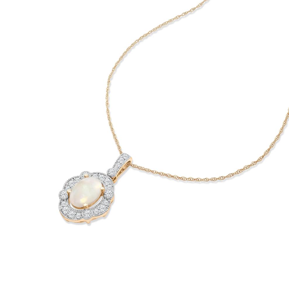 Opal &amp; Diamond Halo Pendant Necklace in 10K Yellow Gold (1/5 ct. tw.) – Image 4 of 4