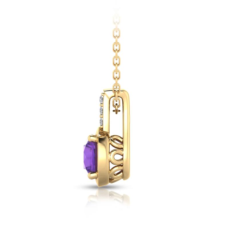 Amethyst and Diamond Pendant in 10K Yellow Gold – Image 2 of 4